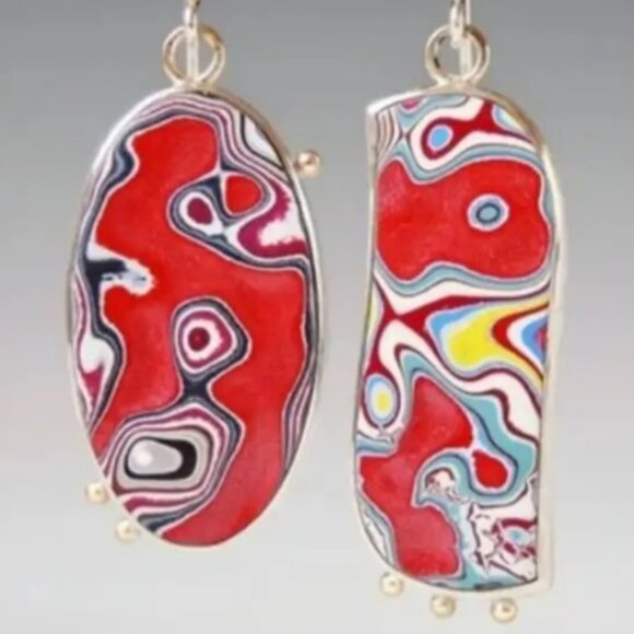 Beautiful Asymmetrical Multi-Color Resin & Silver Electro-Plated Drop Earrings - Picture 2 of 2